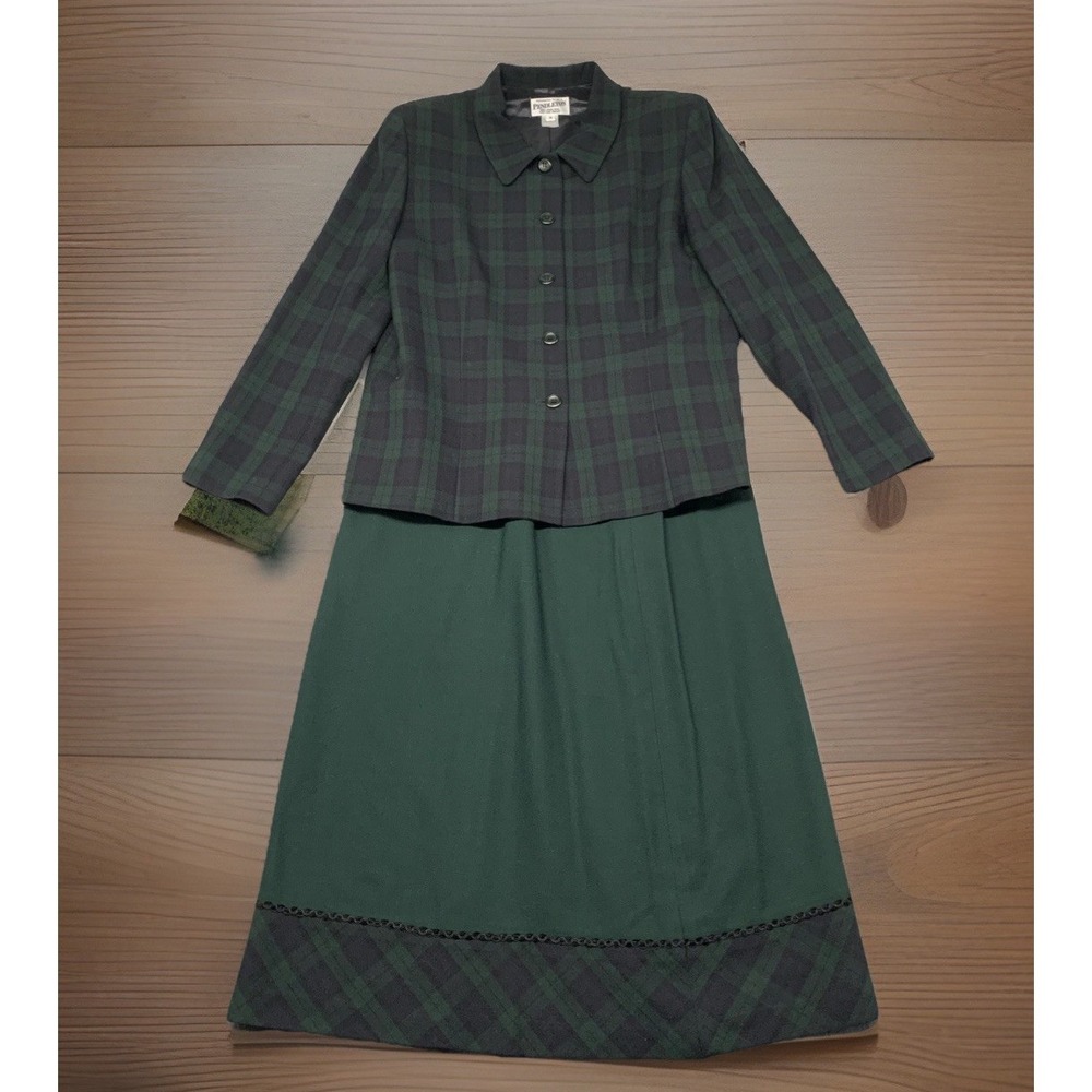 Vintage Pendleton Tartan Plaid Wool Blazer & Pencil Skirt Suit Set Size 14 USA - Picture 3 of 16